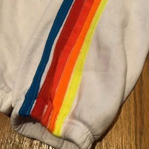 Aviator nation white classic five striped neon colored sweatpants size large